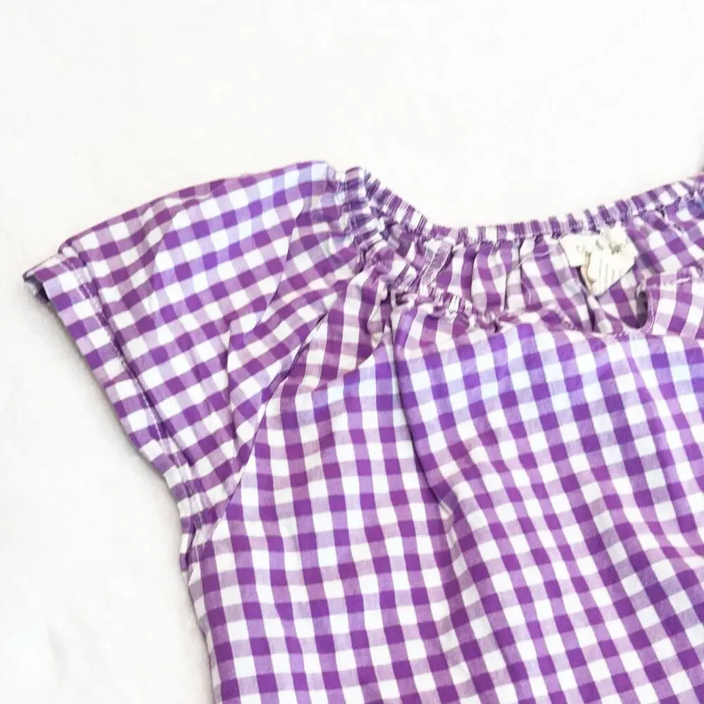 Olive Juice Gingham Plaid Top sz 7 purple gingham short sleeve Flutter Sleeve